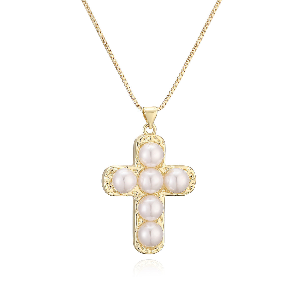 Minimalist 18K Gold Plated Brass Cross Pearl Pendant Necklace for Women