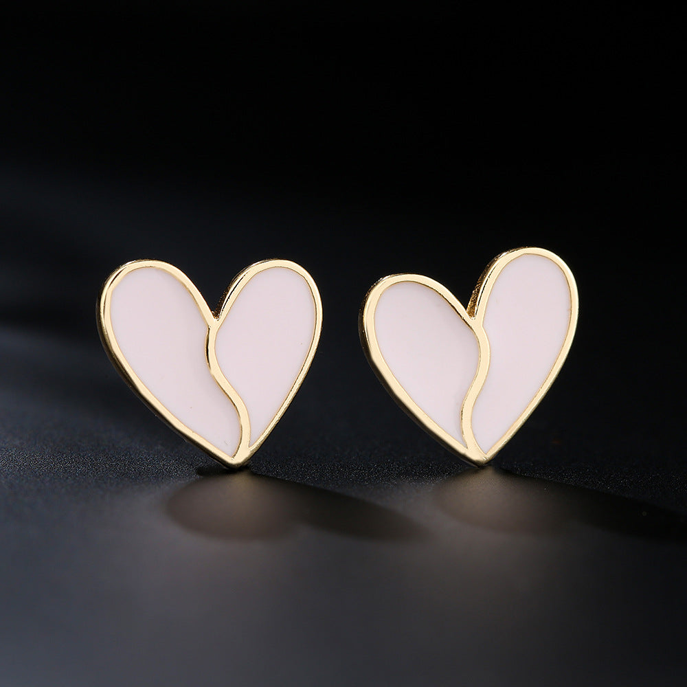 Minimalist Heart-Shaped Copper Earrings with 18K Gold Plating and Enamel Finish for Women