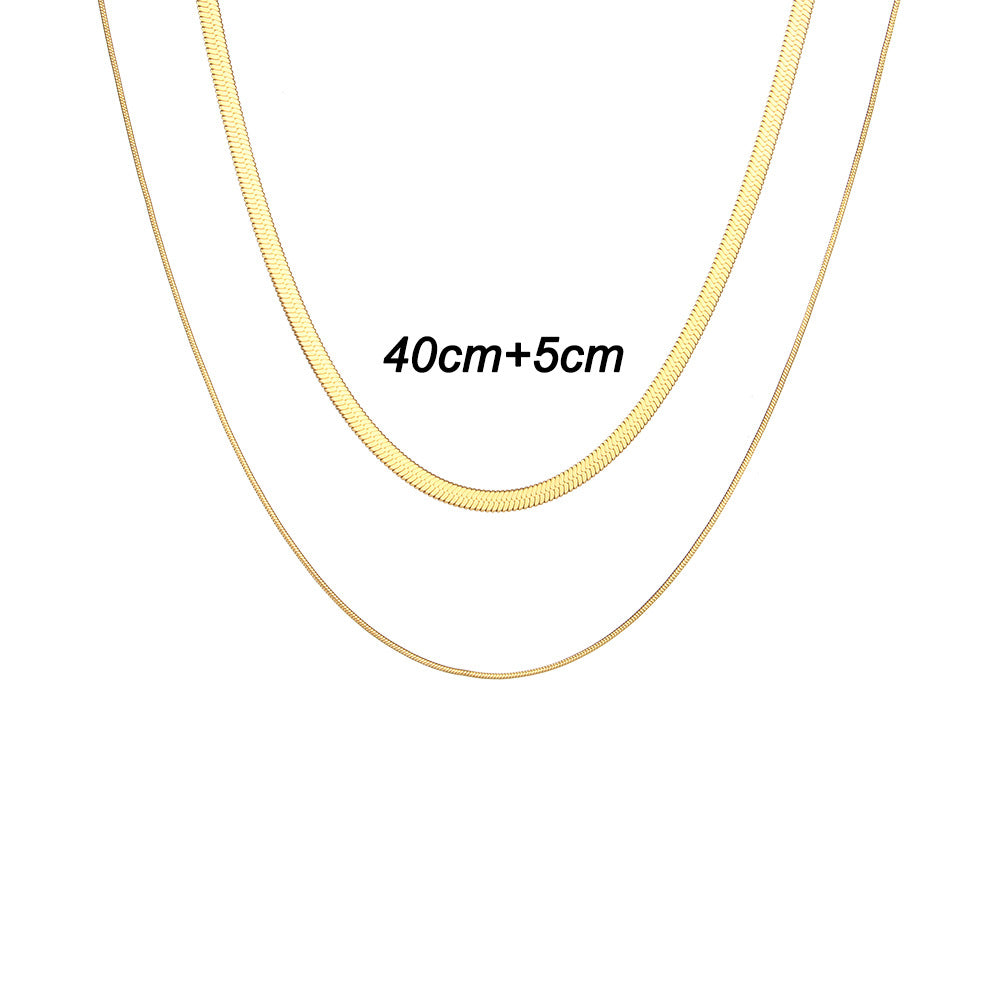 Minimalist Geometric Stainless Steel Plated 18K Gold Double Layer Thin Cord Necklace for Women