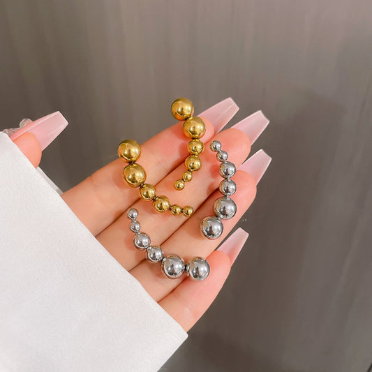 Minimalist Titanium Steel Round Bead Stud Earrings for Women, Electroplated Geometric Ear Jewelry for Formal Events and Daily Wear