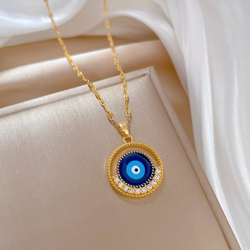 Luxury Fresh Geometric Moon Pendant Necklace for Women Titanium Steel Chain