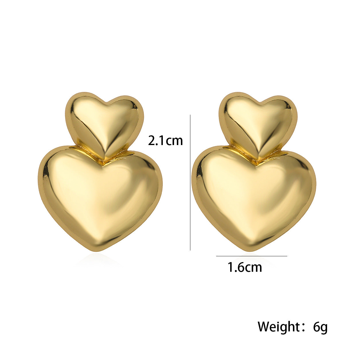 Minimalist Elegant 18K Gold Plated Brass Heart Stud Earrings for Women