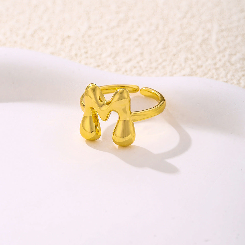 Anello da donna minimalista a forma di lettera in rame placcato oro Anello regolabile aperto Gioielli di lusso fatti a mano
