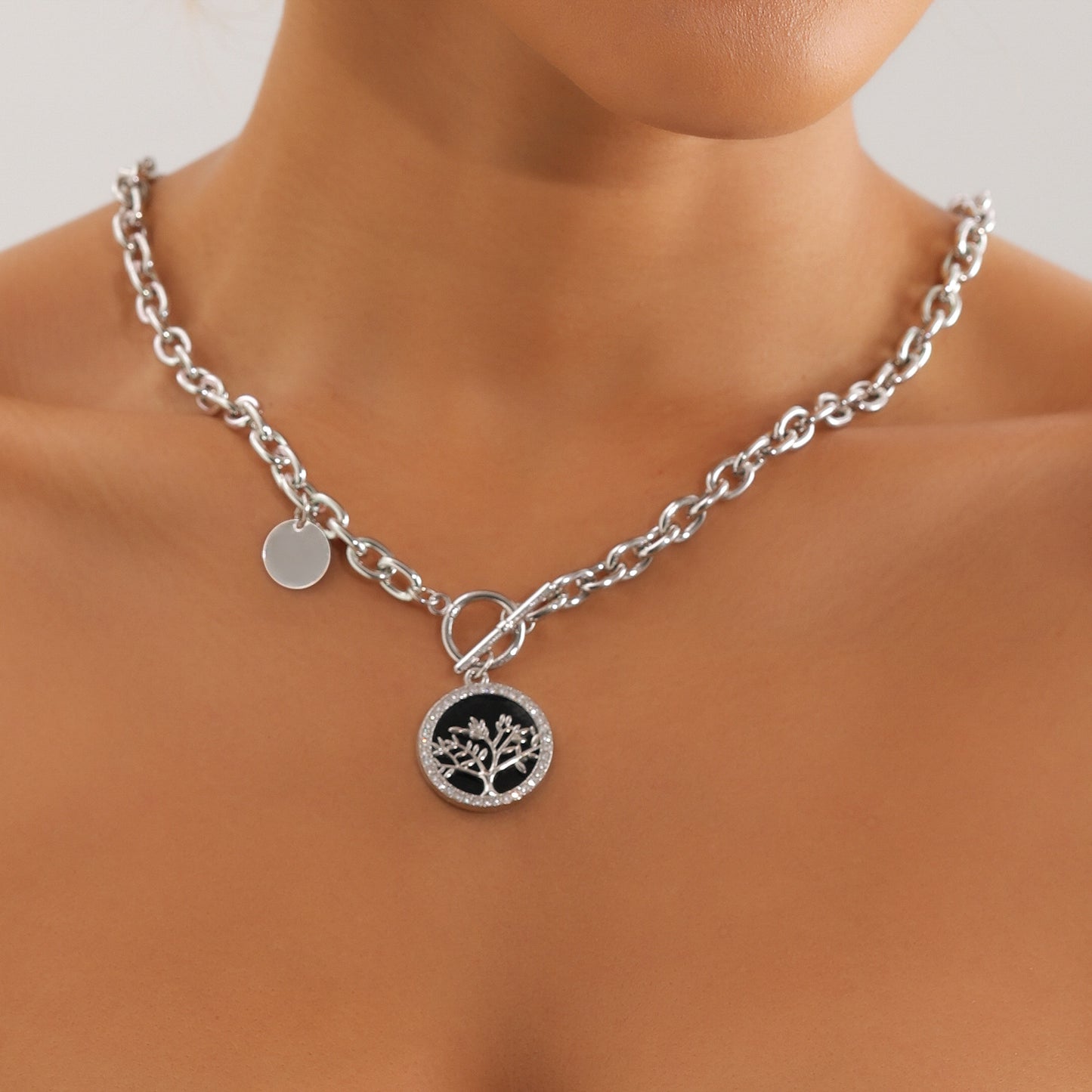 Anillo de árbol de la vida geométrico de moda para mujer en metal chapado en oro con estética de lujo minimalista