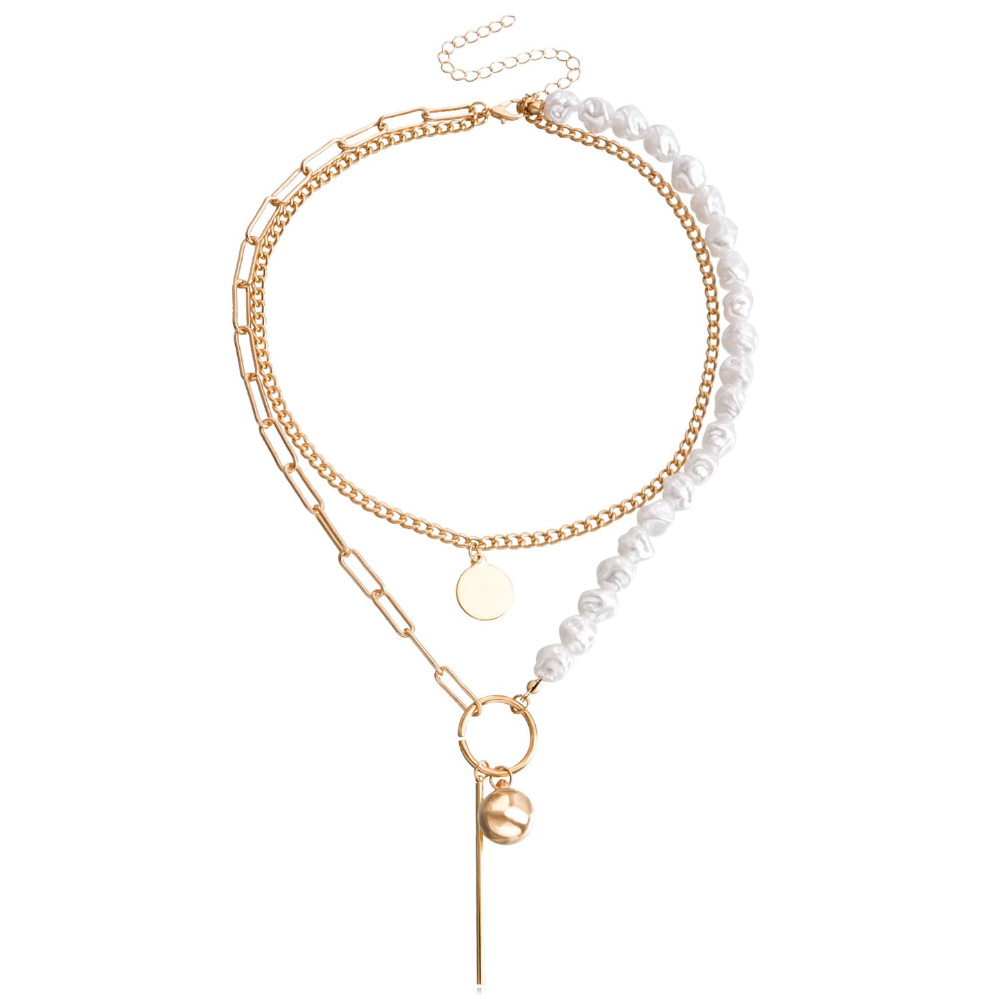 Punk Style Geometric Mother-of-Pearl Pendant Necklace for Women Alloy Chain with Plating Finish