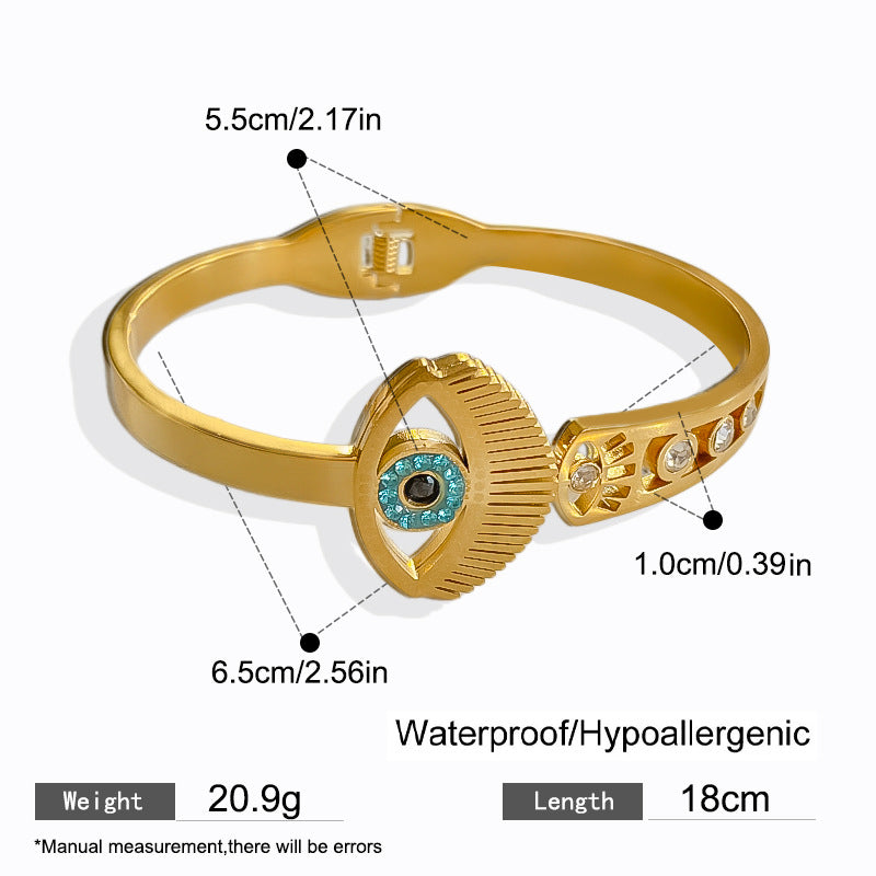 Vintage Evil Eye Open Cuff Titanium Steel Plated Bracelet