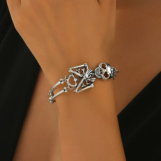 Bracciale da donna placcato in lega di zinco con teschio geometrico alla moda, accessorio di Halloween