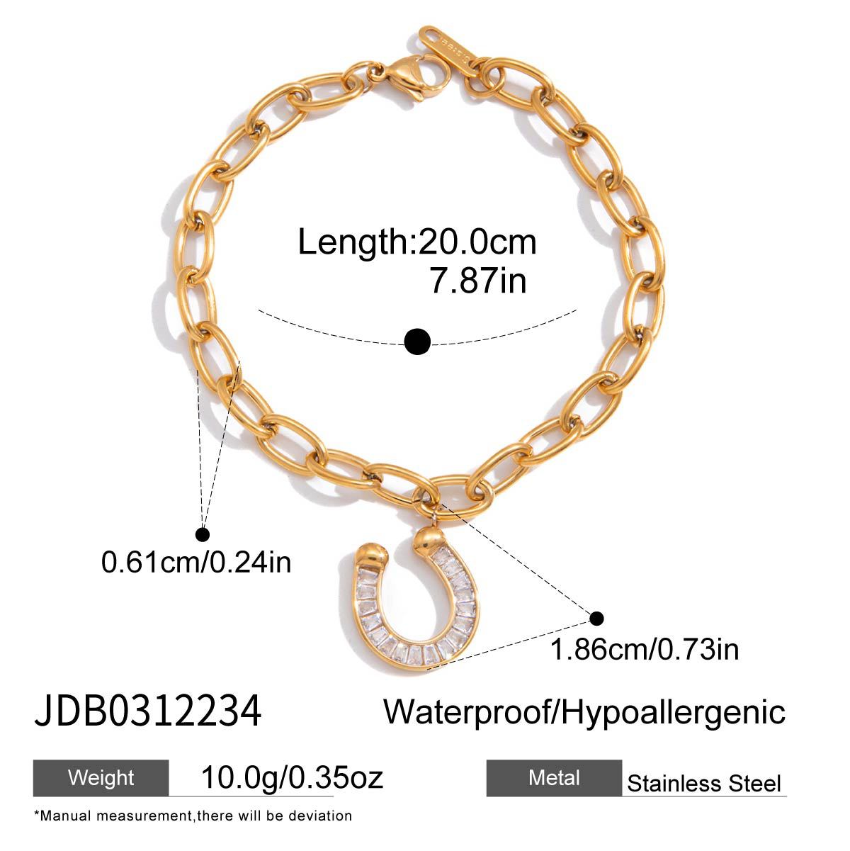 Minimalist Geometric Horseshoe U-Shape Stainless Steel Plated Cubic Zirconia Bracelet for Women