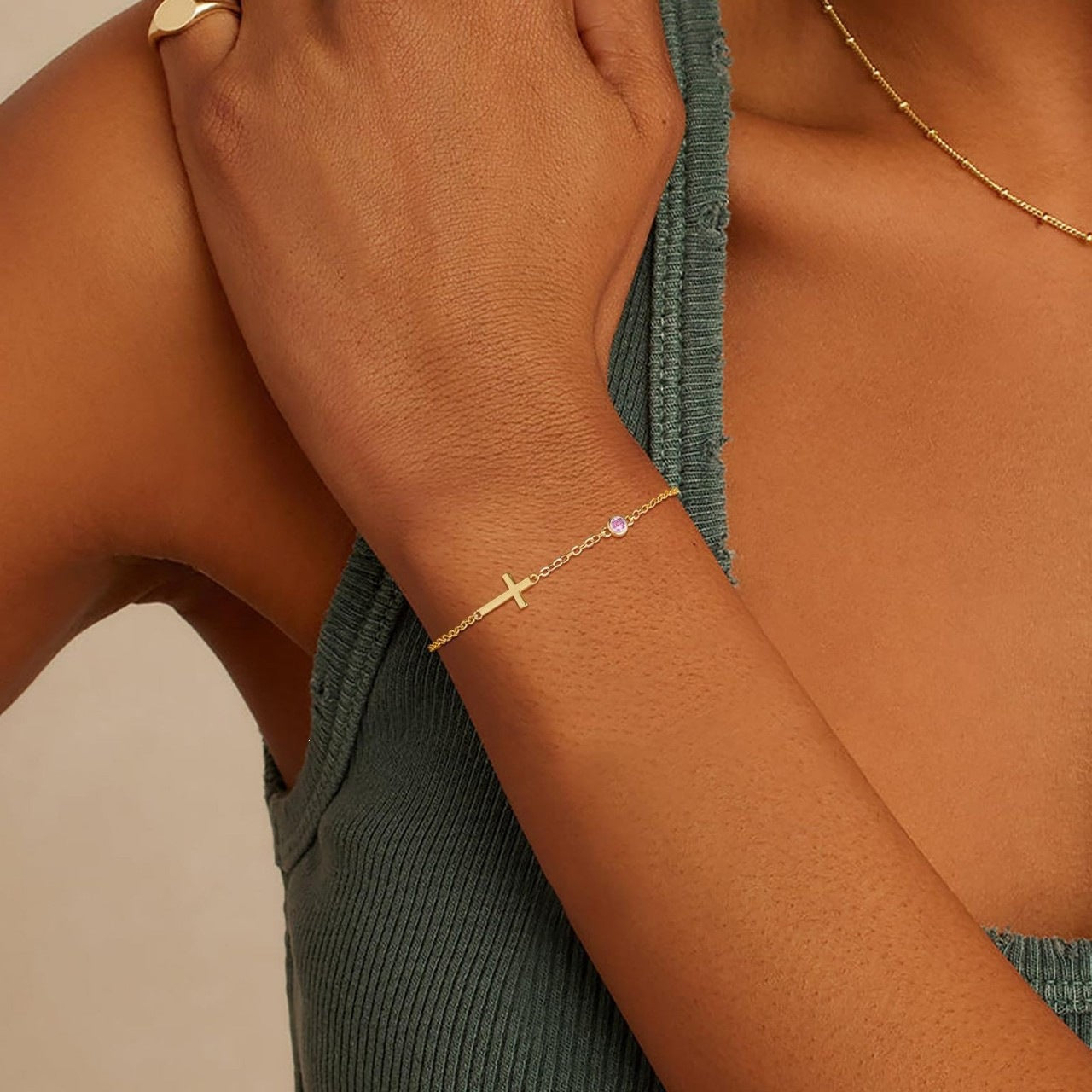 Elegant 18K Gold Plated Stainless Steel Cross Geometric Bracelet for Women