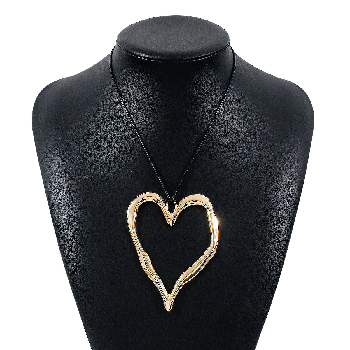 Collar con colgante de corazón grande geométrico dulce y atrevido para mujer con dije de aleación y cadena de cordón encerado
