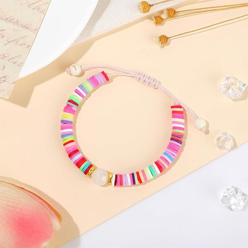 Sweet Geometric Heart Round Resin Braided Bracelet Set for Girls