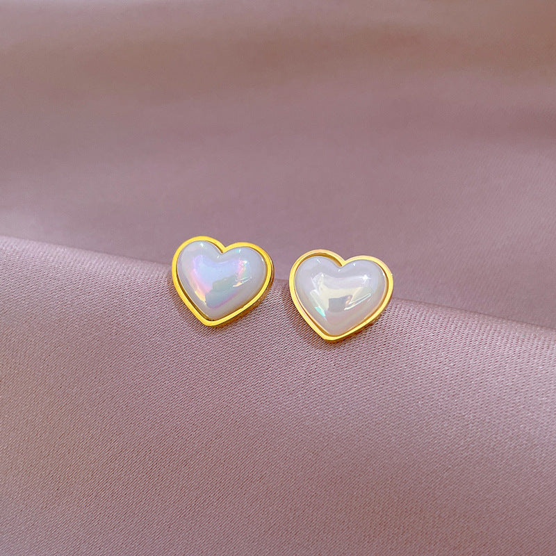 Minimalist Mermaid-Inspired Heart-Shaped Titanium Steel Stud Earrings for Women, Plated with Cool-Tone Finish, Elegant Party Jewelry