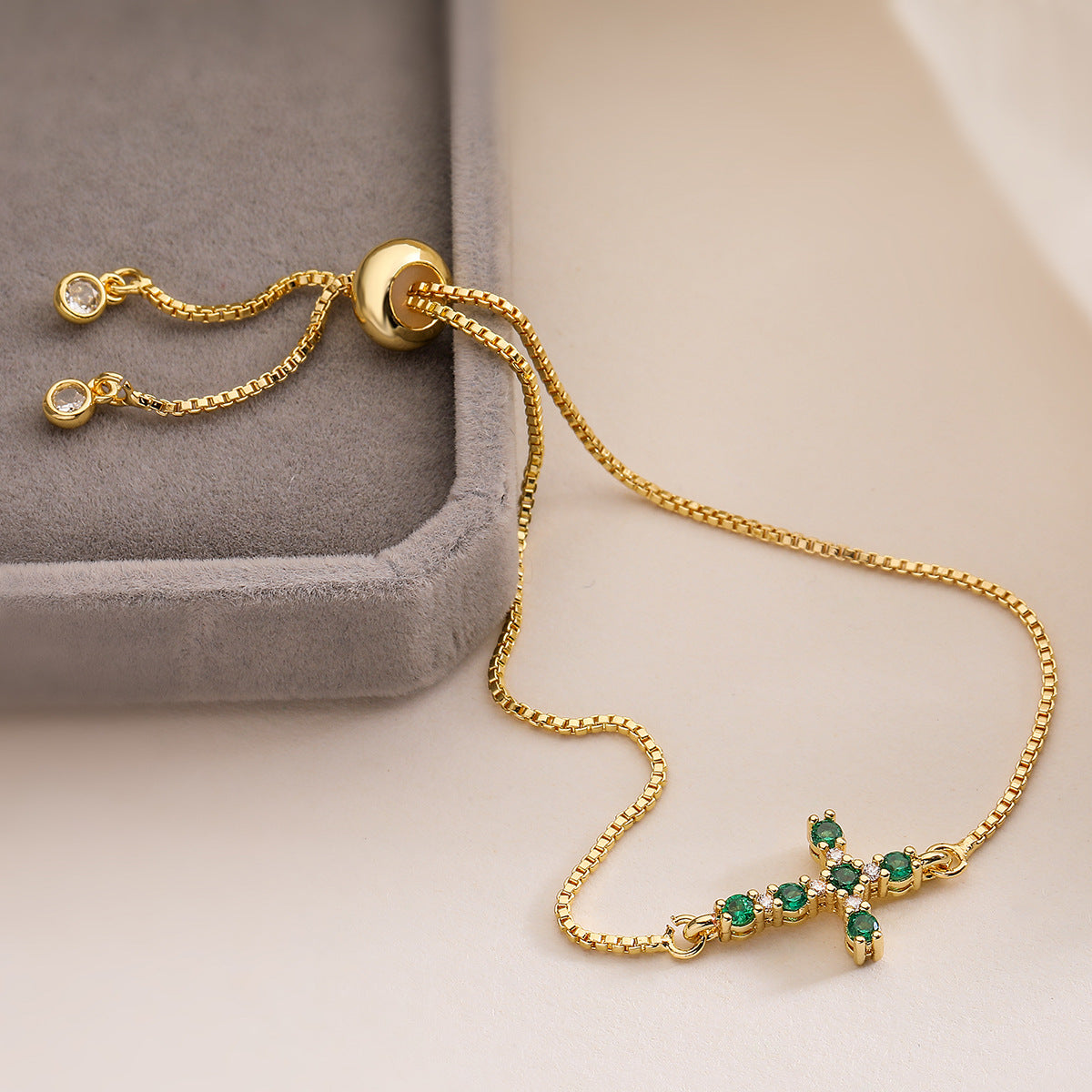 Exquisite Gold Plated Cubic Zirconia Cross Bracelet for Women