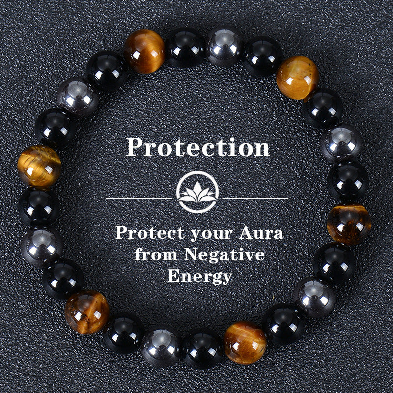 Natural Tiger Eye Obsidian Magnetic Stone Beaded Bracelet Geometric Round Unisex Handmade Jewelry