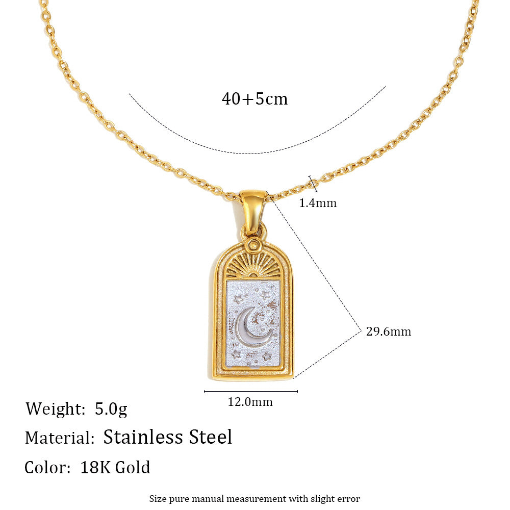 Collar Colgante Geométrico Minimalista de Acero Inoxidable con Baño de Oro de 18K, Diseño de Corazón, Luna y Tarot para Mujer