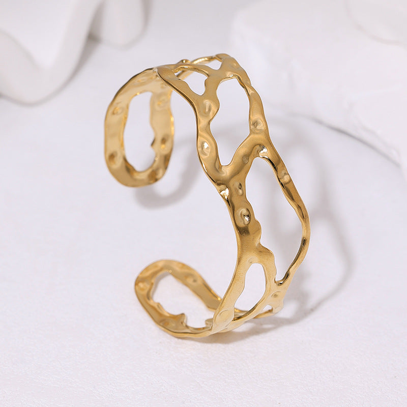 Minimalist Geometric 18K Gold Plated Stainless Steel Titanium Steel Open Cuff Bracelet