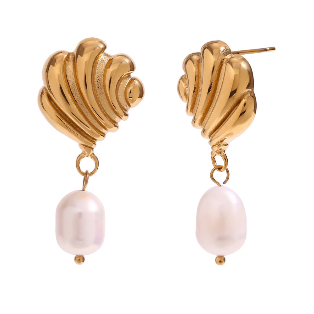 Pendientes de acero inoxidable con forma de margarita vintage, chapados en oro de 18 quilates y con detalles de perlas para mujer