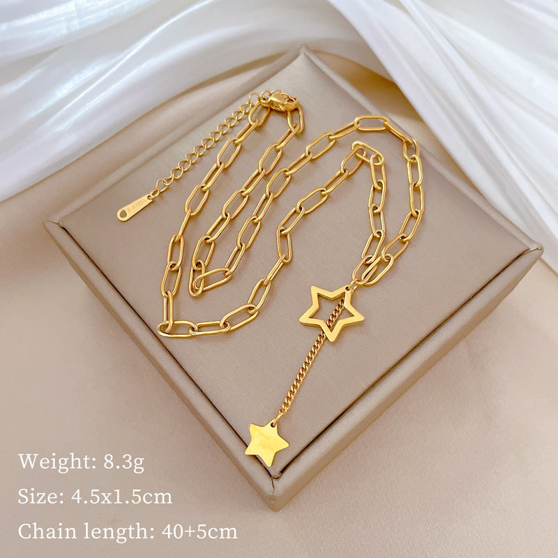 Minimalist Titanium Steel Geometric Star Pendant Necklace for Unisex Business Casual Wear