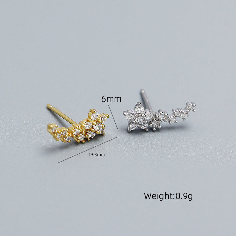 Sweet Floral Design 925 Sterling Silver Stud Earrings with Rhinestone Accents for Women