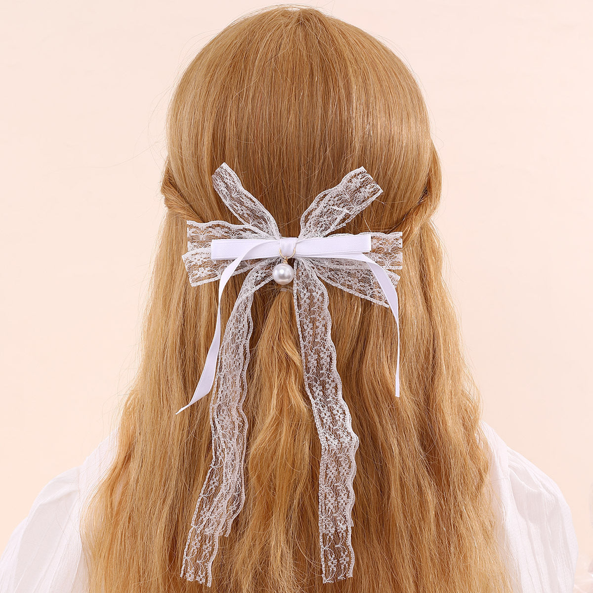 Fermaglio per Capelli a Fiocco Stile Naturale per Bambini in Tulle con Increspature e Texture a Rete