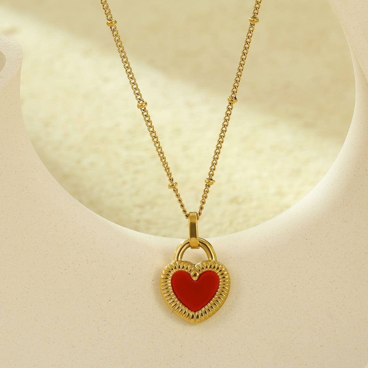 Collar y pendientes de acero inoxidable con colgante de nácar en forma de corazón de doble cara estilo vintage para mujer