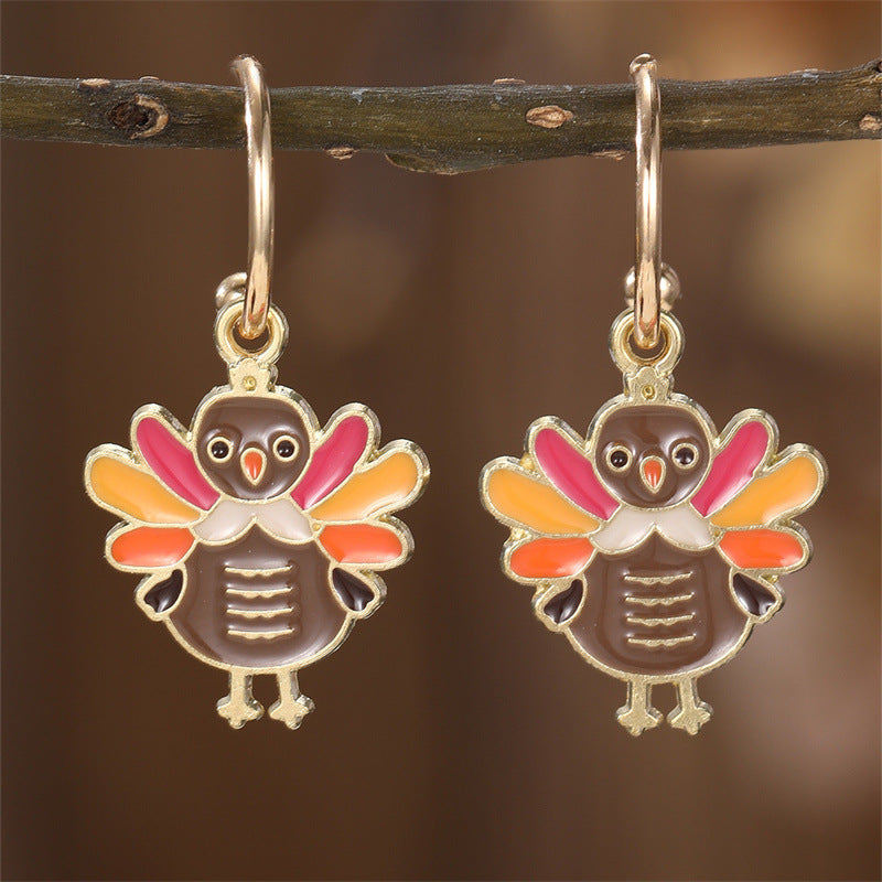 Minimalist Bowknot-Shaped Metal Stud Earrings for Girls with Pearl Inlay and Colorful Bee and Corn Fruit Design