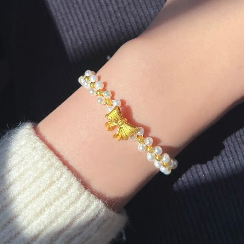 Pulsera de nudo de lazo con cuentas de diseño original para mujer con construcción de aleación y acabado de chapado al vacío, motivo de mariposa y forma geométrica, estilo lujoso y ligero