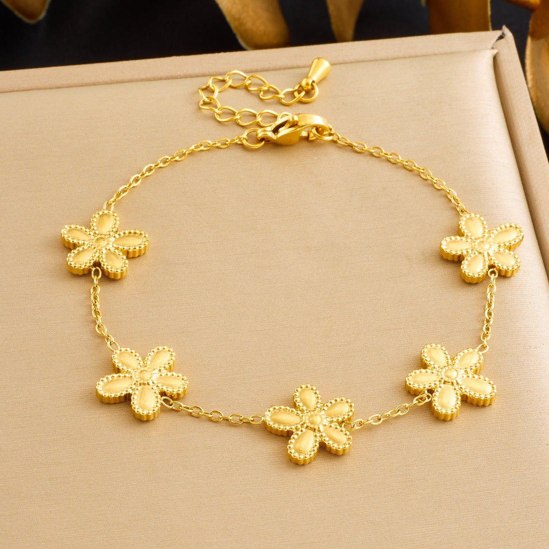 Minimalist Gold Plated Floral Stainless Steel Jewelry Set for Women