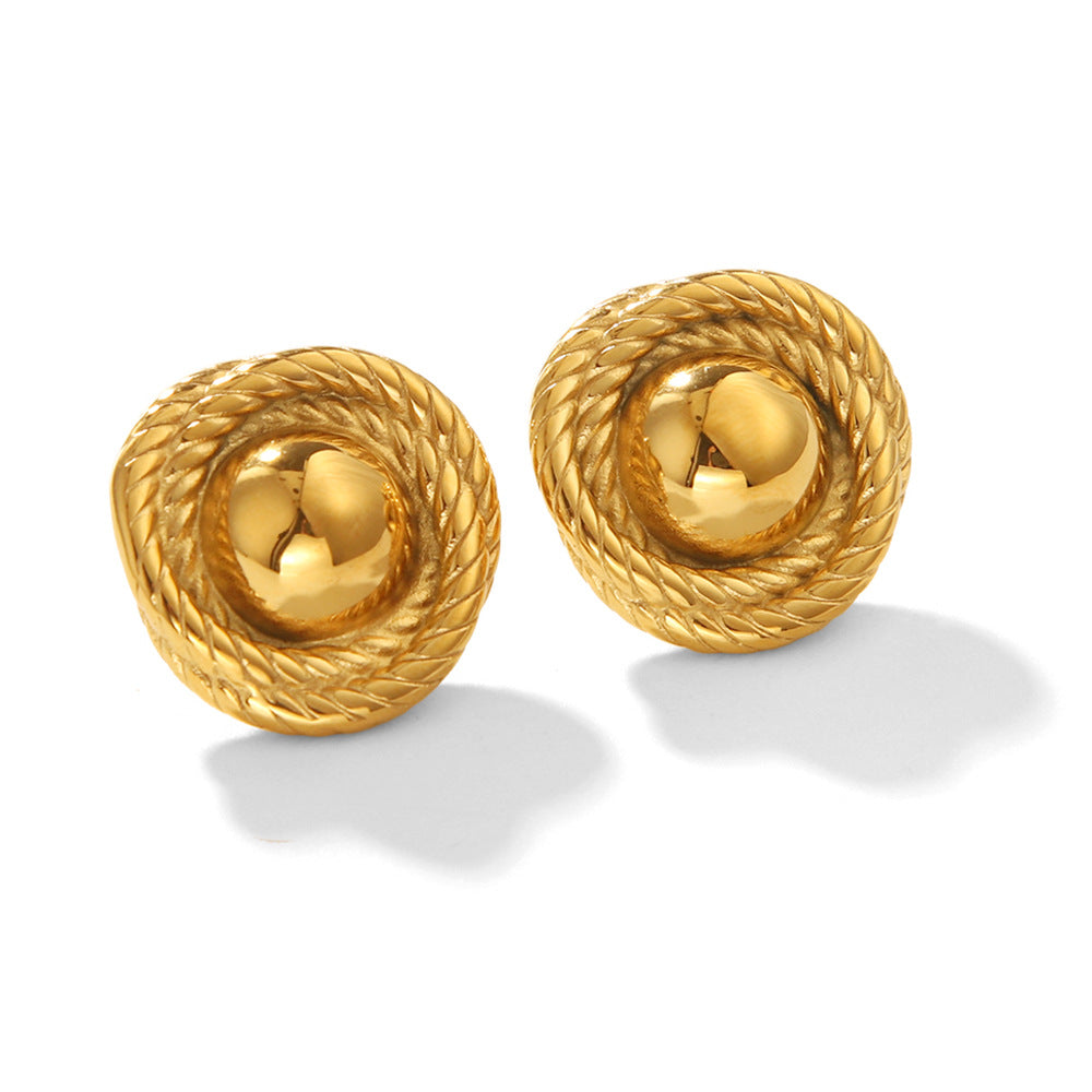 Minimalist 18K Gold Plated Stainless Steel Round Threaded Geometric Earrings for Women