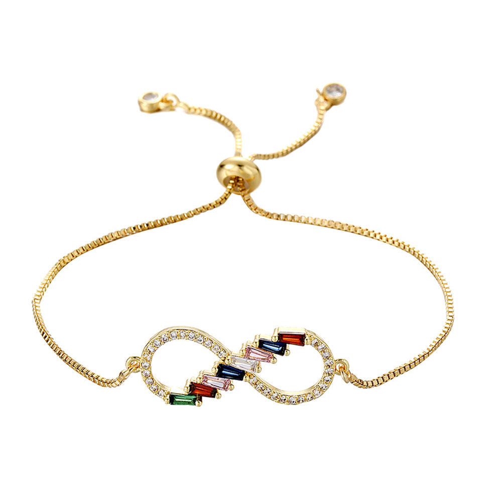 Minimalist Geometric Round Brass Plated Bracelet with Cubic Zirconia for Women