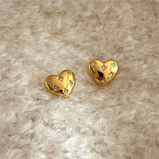 Minimalist Heart-Shaped 925 Sterling Silver Zircon Stud Earrings for Women with Plated Finish