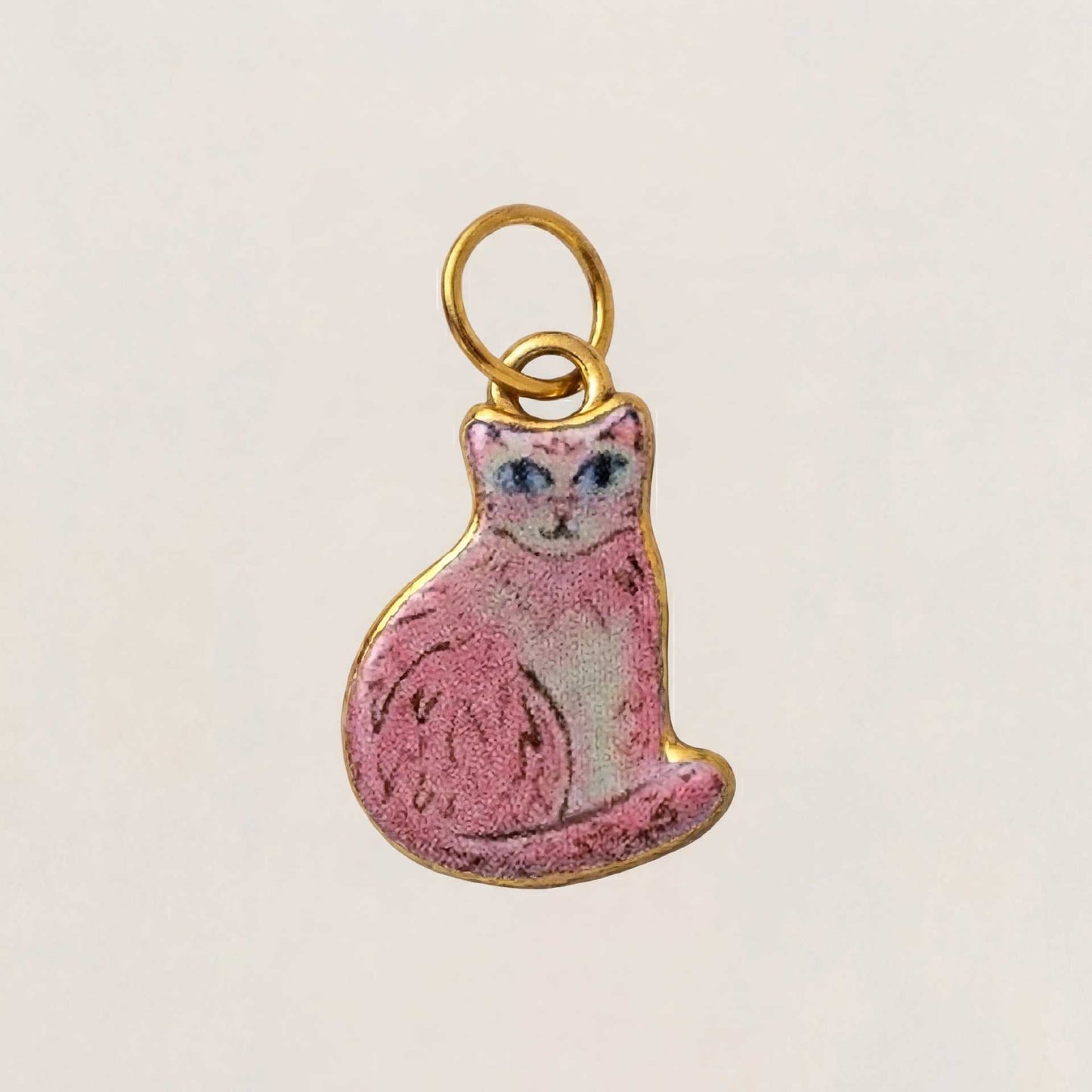 Cute Cartoon Cat Ceramic Drip Oil Plated Stainless Steel Charm Bar Pendant
