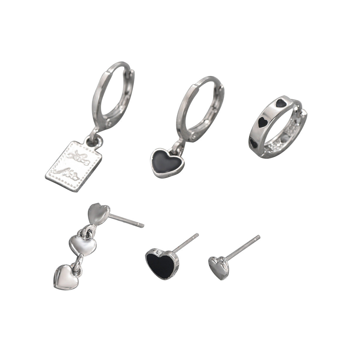 Orecchini da donna minimalisti neri stile accademico a forma di cuore smaltati con perni in acciaio inossidabile
