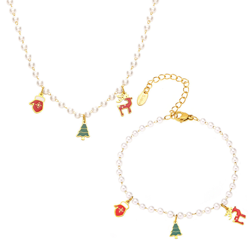 Set Collana e Bracciale con Ciondolo a Forma di Ruota Panoramica in Stile Ufficio alla Moda in Acciaio Inossidabile con Finitura Placcata