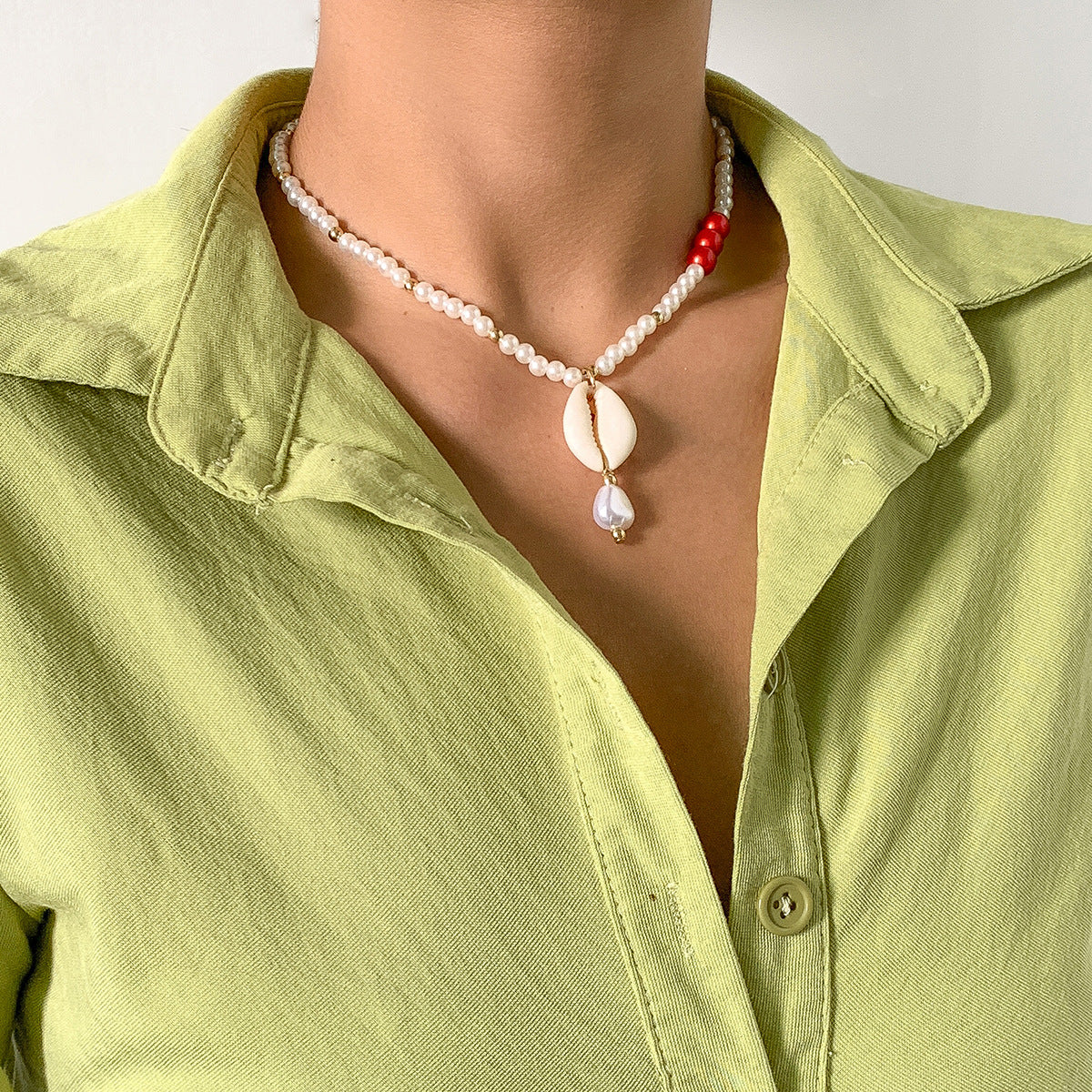 Bohemian Ethnic Layered Shell and Beaded Pendant Necklace with Tassel Detail in Resin and Plastic Geometric Design for Women