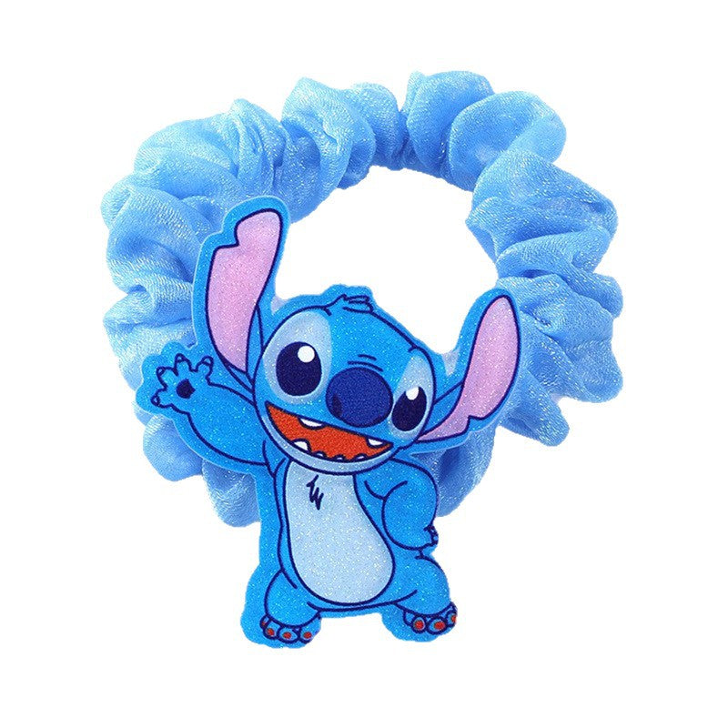 Lindo lazo para el cabello con diseño de macarrón azul y rosa de dibujos animados para niños con banda de tela tejida y diseño de personaje de dibujos animados