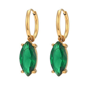 Fashionable Geometric Stainless Steel Earrings with 18K Gold Plating and Micro-Paved Colored Zircon for Women