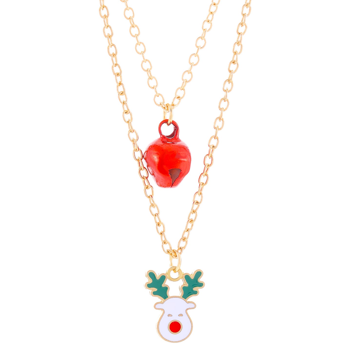 Collana a doppio strato in lega stile Ins con ciondolo Renna e Campanella di Natale per Donna, Gioielli per Feste Natalizie