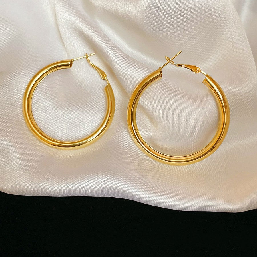 Eleganti orecchini a cerchio geometrici da donna in lega di zinco con finitura galvanica