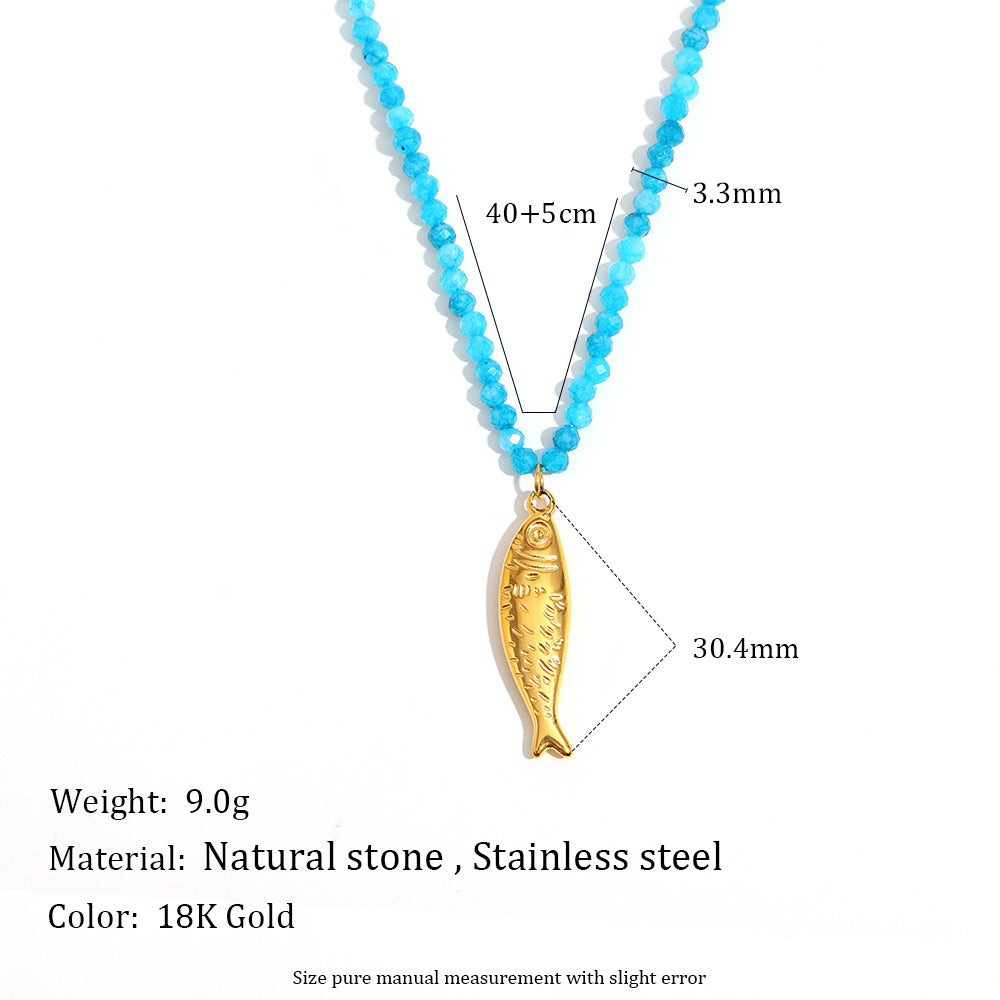 Fashionable Geometric Stainless Steel Plated 18K Gold Sun Starfish Salmon Pearl Pendant Necklace for Women
