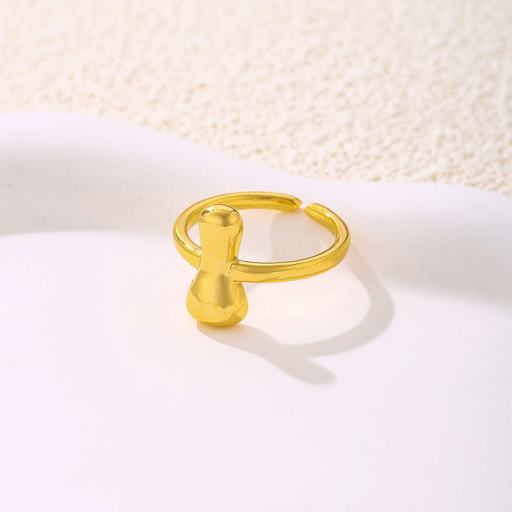 Anello da donna minimalista a forma di lettera in rame placcato oro Anello regolabile aperto Gioielli di lusso fatti a mano