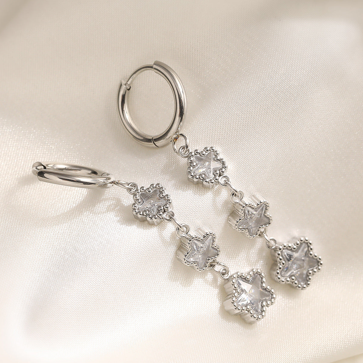 Minimalist 18K Gold Plated Star Geometric Stainless Steel Cubic Zirconia Earrings for Women