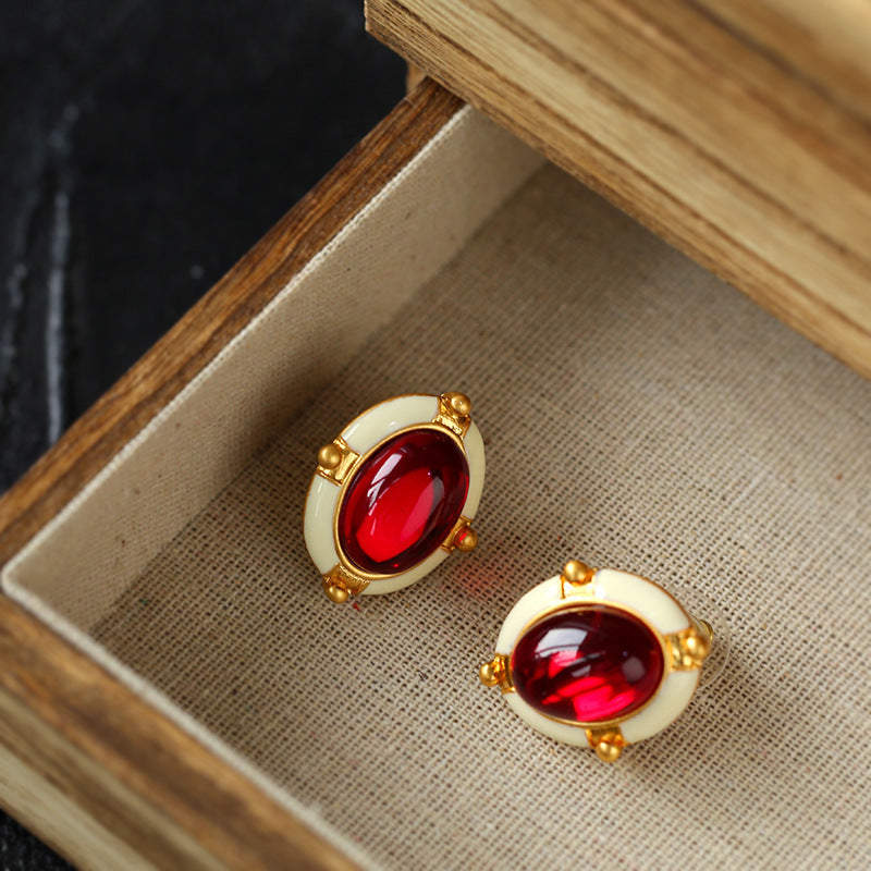 Vintage Art-Inspired Enamel Square Stud Earrings for Women with Stainless Steel Posts