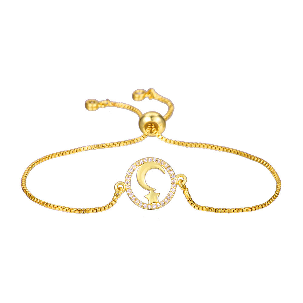 Minimalist Geometric Round Brass Plated Bracelet with Cubic Zirconia for Women