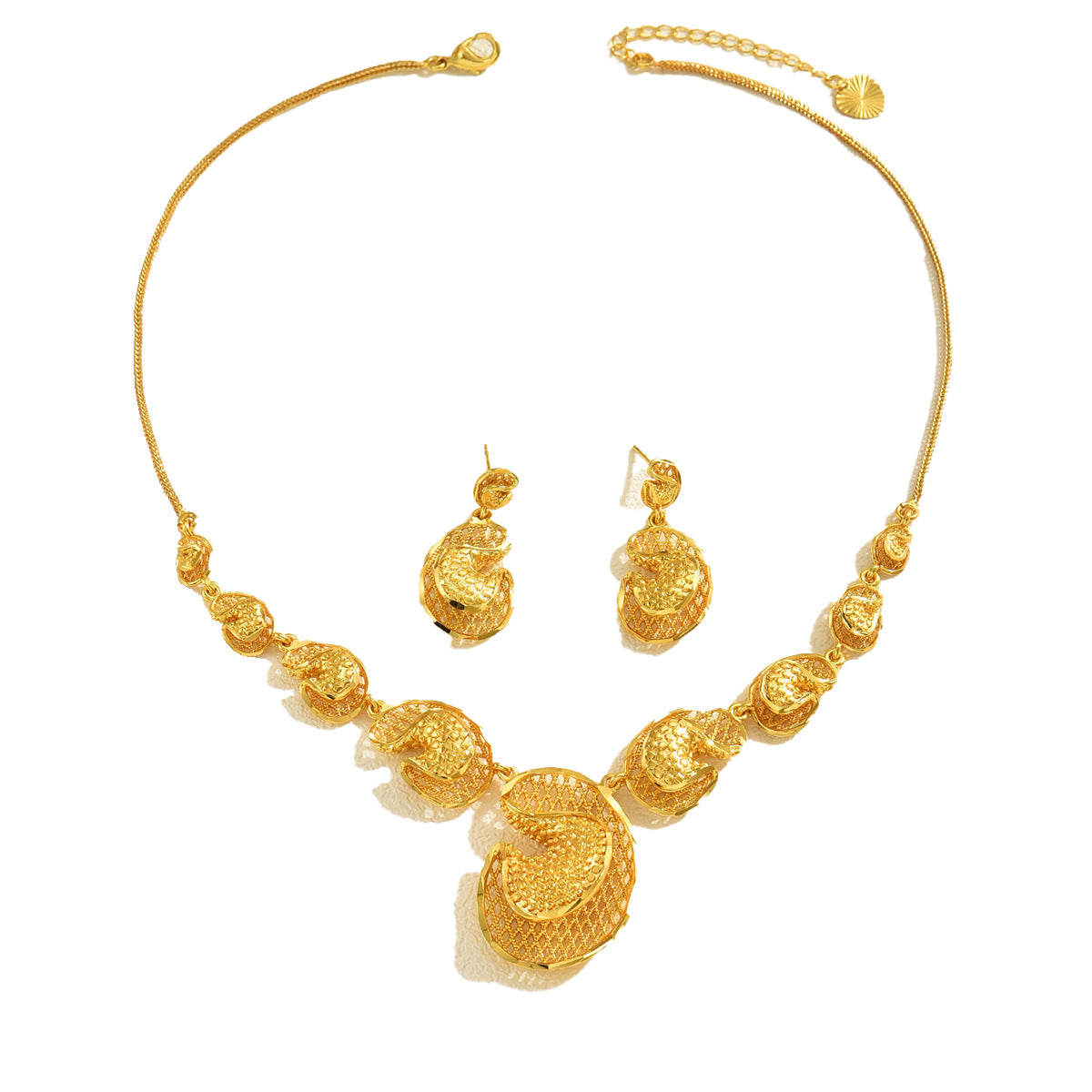 Light Luxury Geometric 18K Gold Plated Alloy Necklace and Earring Set for Women