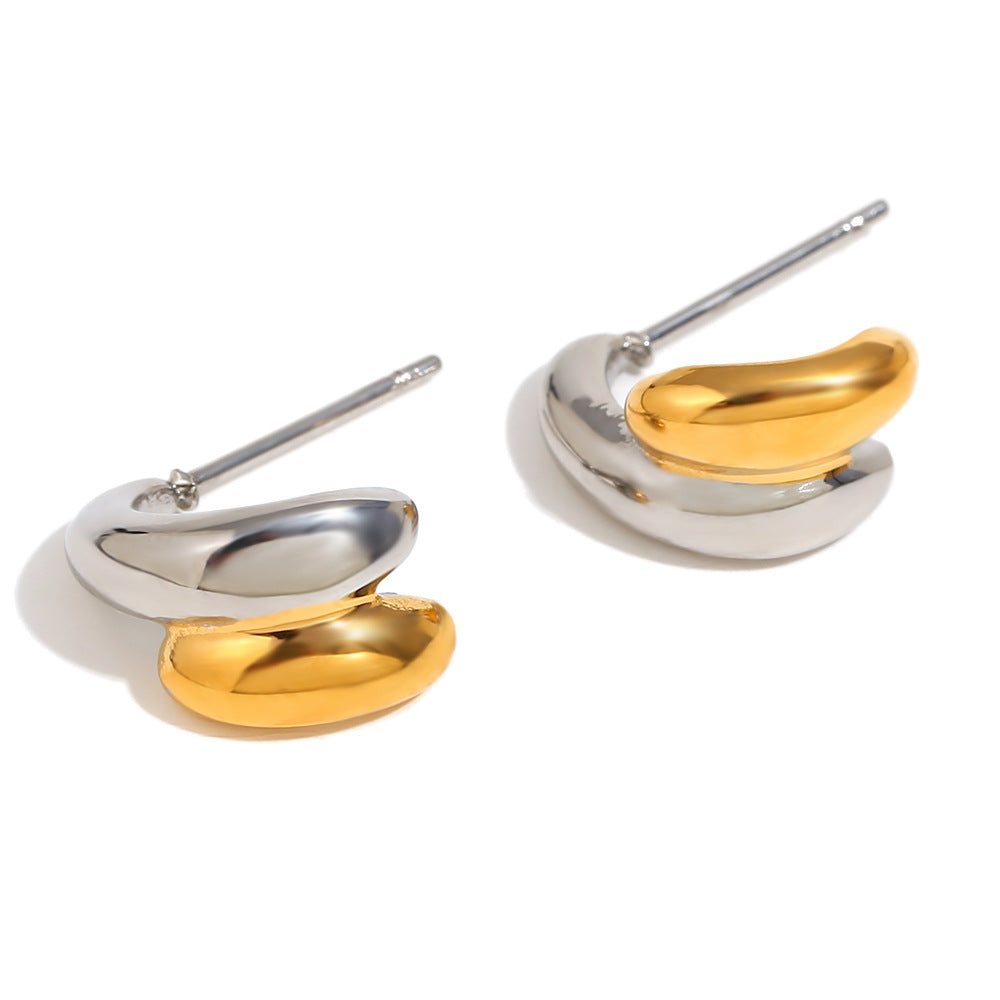 Minimalist Geometric Stainless Steel Ear Rings with 18K Gold Plating Dual-Tone Double-Layer Design