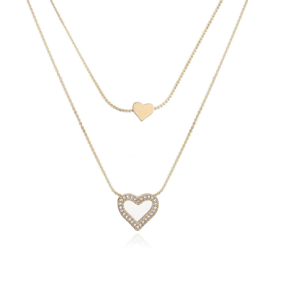 Minimalist Double Layer Heart Geometric Stainless Steel PVD Cubic Zirconia Necklace for Women