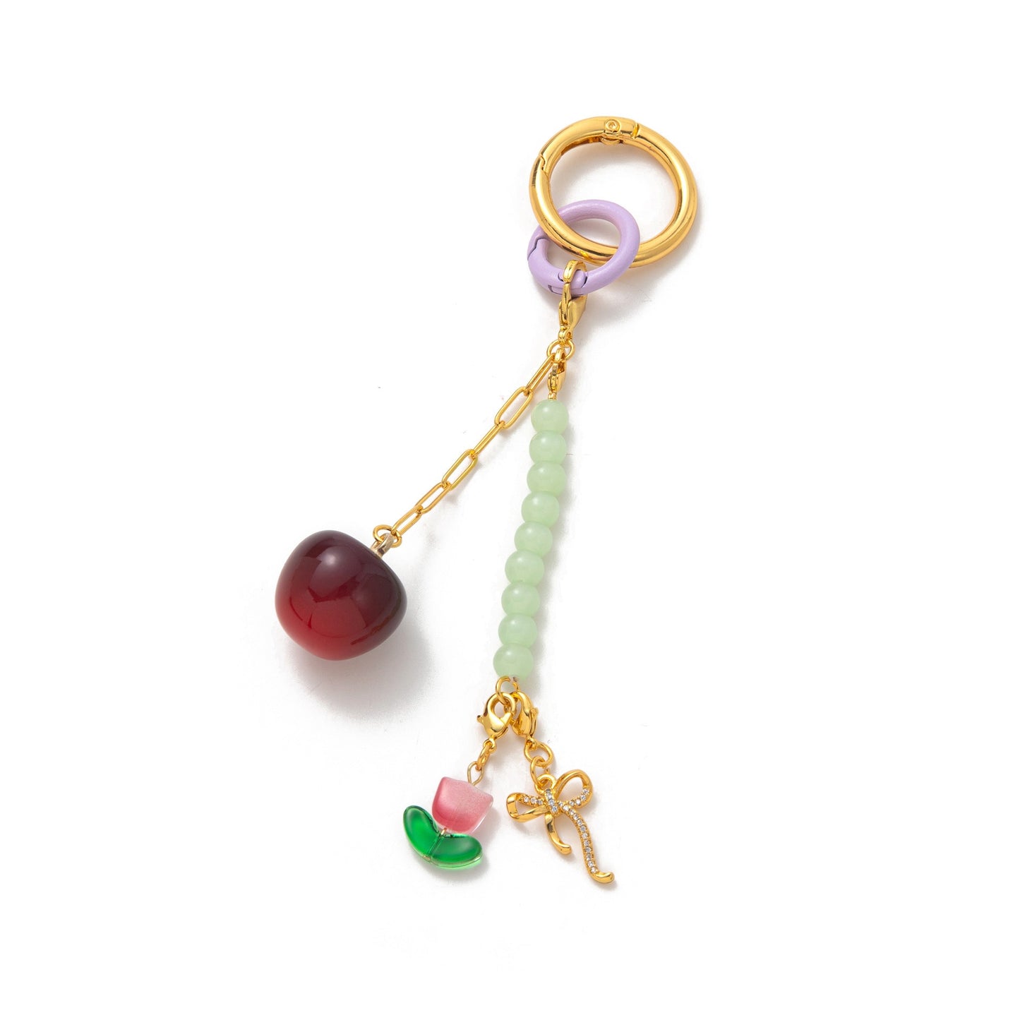 Minimalist Sweet 18K Gold Plated Brass Floral DIY Charm Bar Bag Pendant Keychain