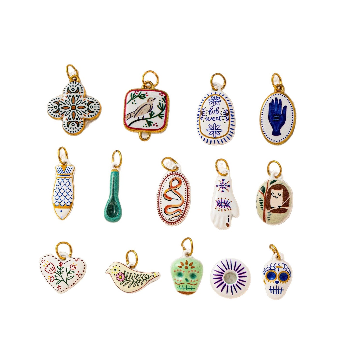 Vintage 18K Gold Plated Stainless Steel Ceramic Skull Pendant Charm Bar for Women