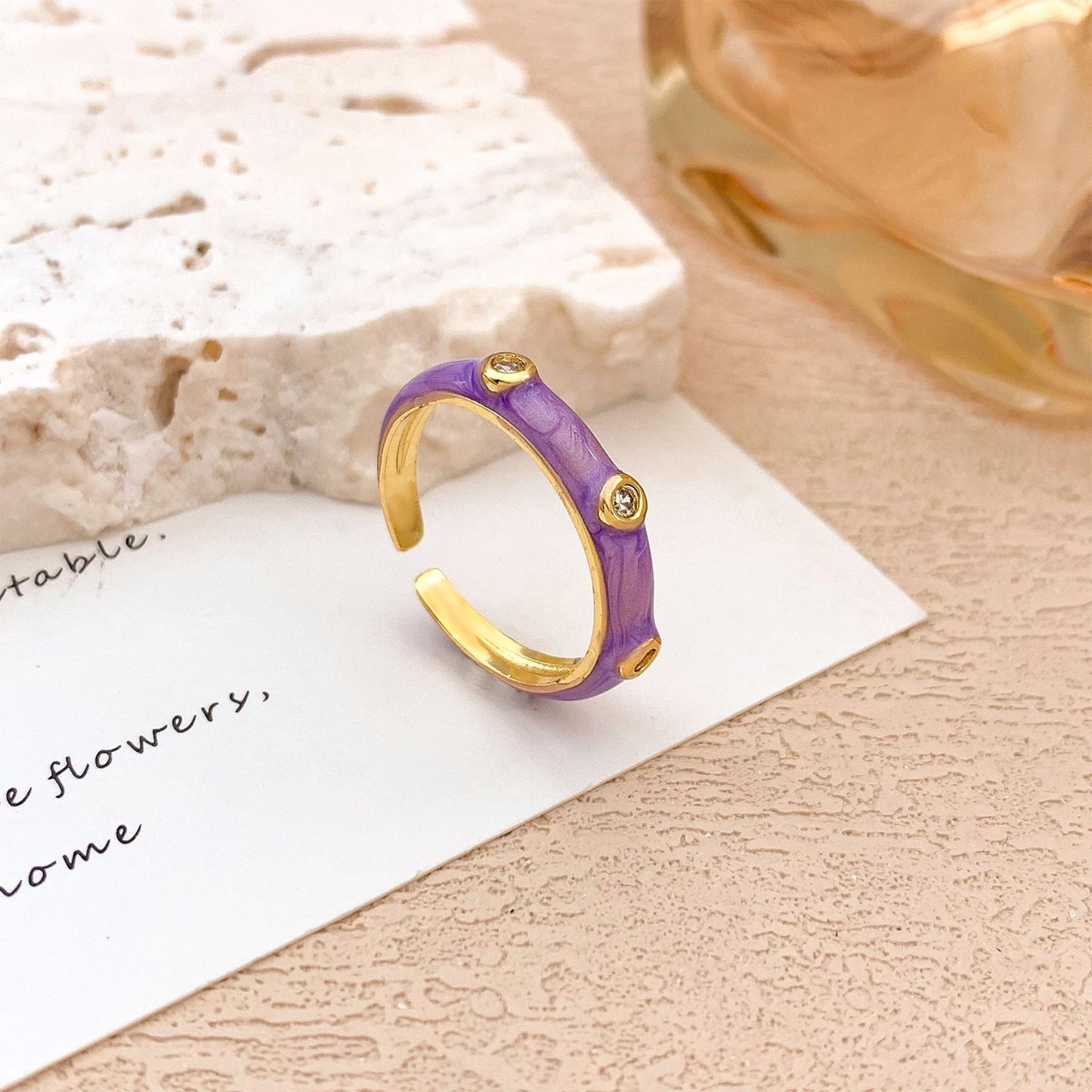 Sweet Polka Dot Round Oval Alloy Drip Oil Plated Ring for Women